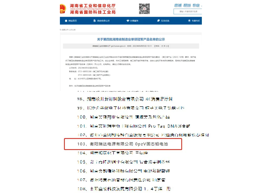 喜訊 | 瑞達(dá)無(wú)酸固態(tài)電池入選湖南省制造業(yè)單項(xiàng)冠軍產(chǎn)品名單